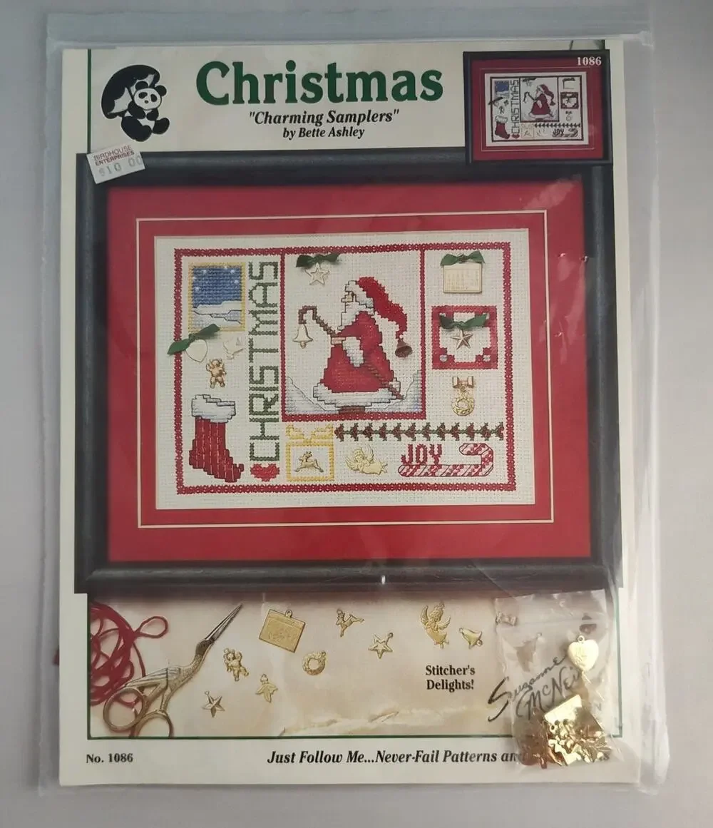 Christmas Charming Samplers 3 Cross Stitch Patterns Bear, Angel Santa, Charms